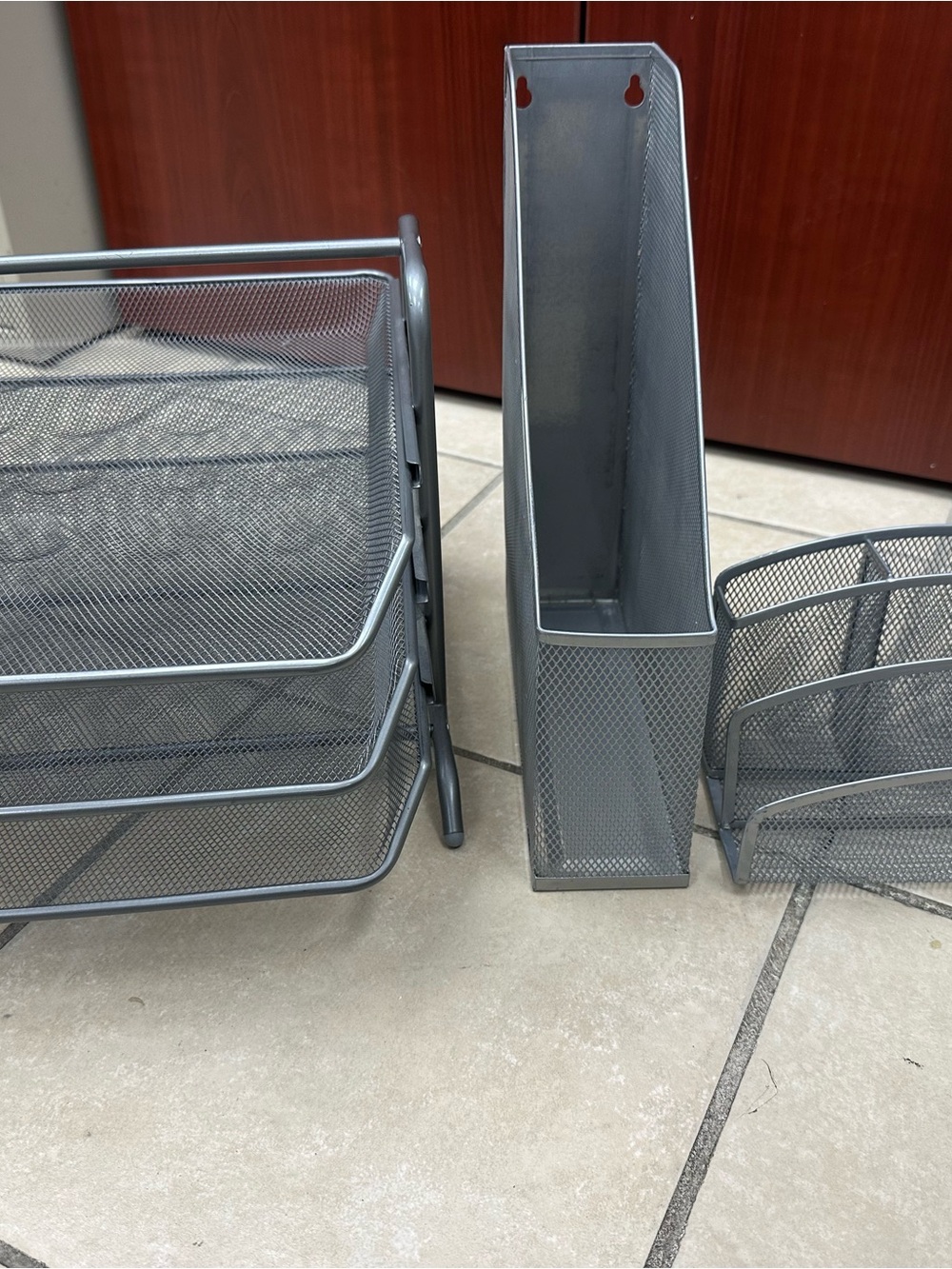 Gray Mesh Desk Organizer Trio - File, Letter Tray, Mail Sorter